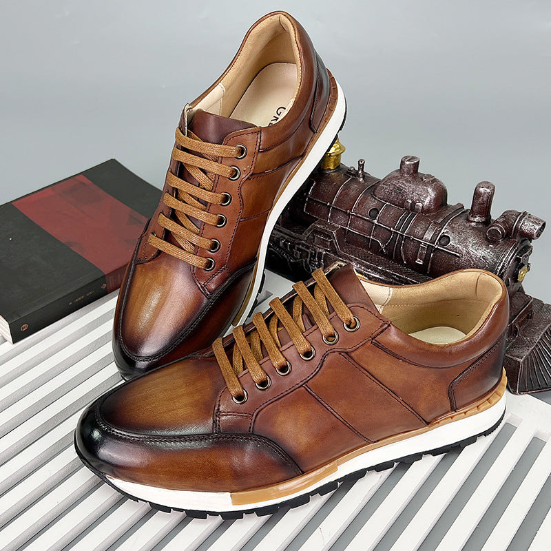 Zapatillas Hombre de Cuero Genuino con Cordones Suela Antideslizante
