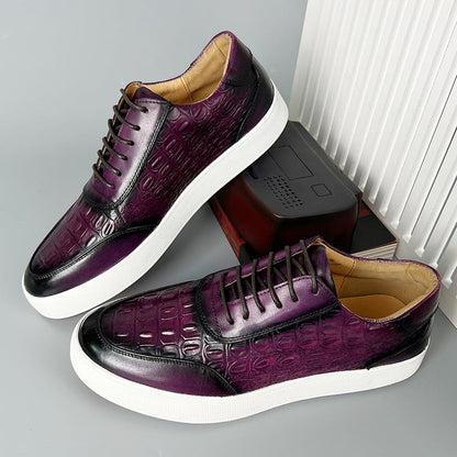 Zapatos Hombre de Cuero Grabado Cocodrilo Suela Goma Cordones