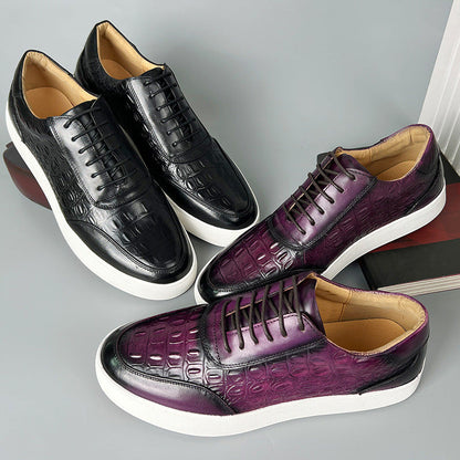 Zapatos Hombre de Cuero Grabado Cocodrilo Suela Goma Cordones