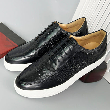 Zapatos Hombre de Cuero Grabado Cocodrilo Suela Goma Cordones