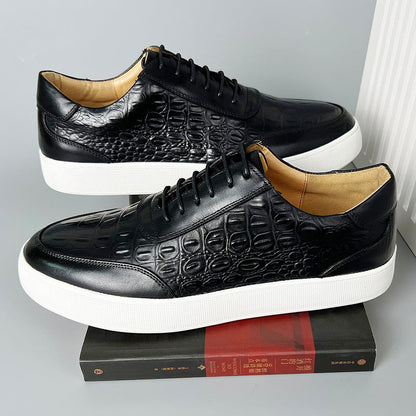 Zapatos Hombre de Cuero Grabado Cocodrilo Suela Goma Cordones
