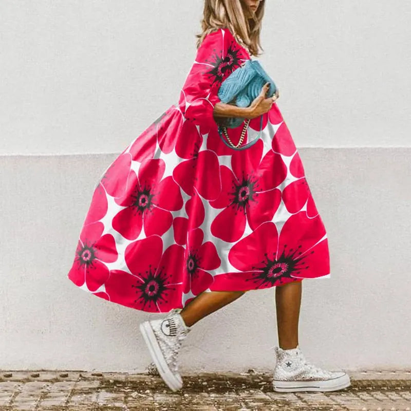 Vestido midi mujer Holgado Manga Abullonada
