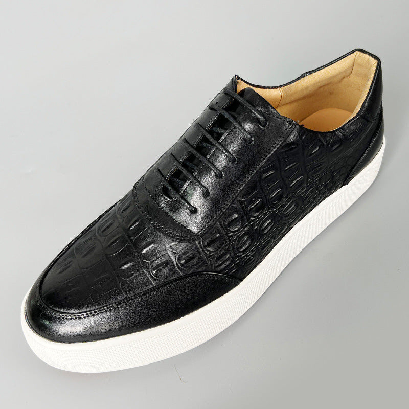 Zapatos Hombre de Cuero Grabado Cocodrilo Suela Goma Cordones