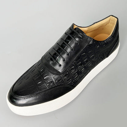 Zapatos Hombre de Cuero Grabado Cocodrilo Suela Goma Cordones