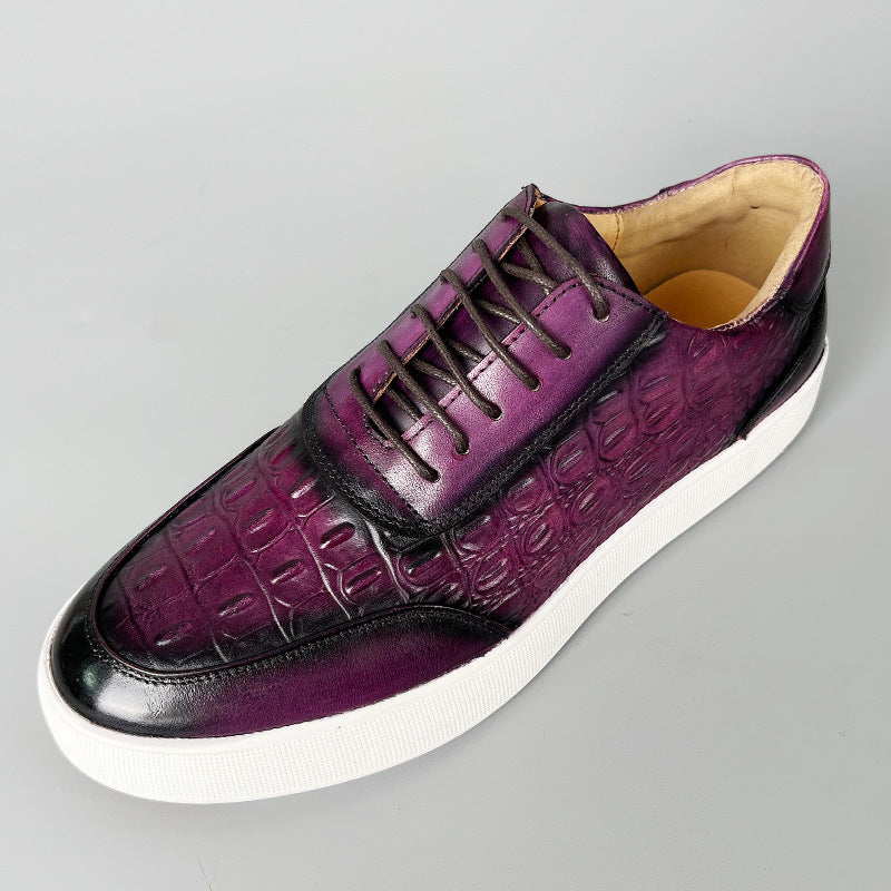 Zapatos Hombre de Cuero Grabado Cocodrilo Suela Goma Cordones