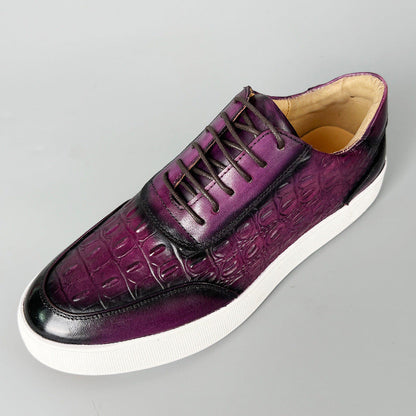 Zapatos Hombre de Cuero Grabado Cocodrilo Suela Goma Cordones