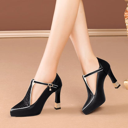 Zapatos Mujer Décolleté Piel T-Bar Elegante