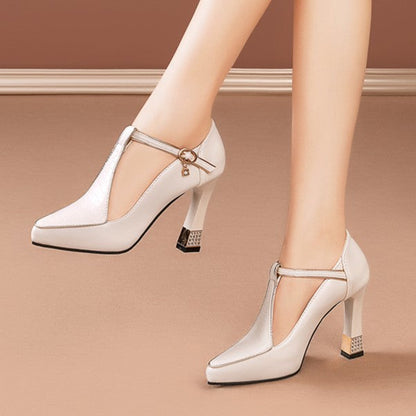 Zapatos Mujer Décolleté Piel T-Bar Elegante