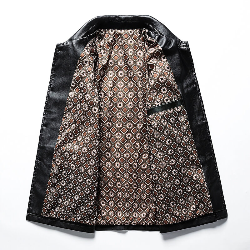 Chaqueta Hombre de Cuero Sintético con Cuello Camisero y Botones