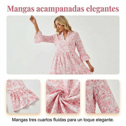 Vestido Mujer con Escote en V y Estampado
