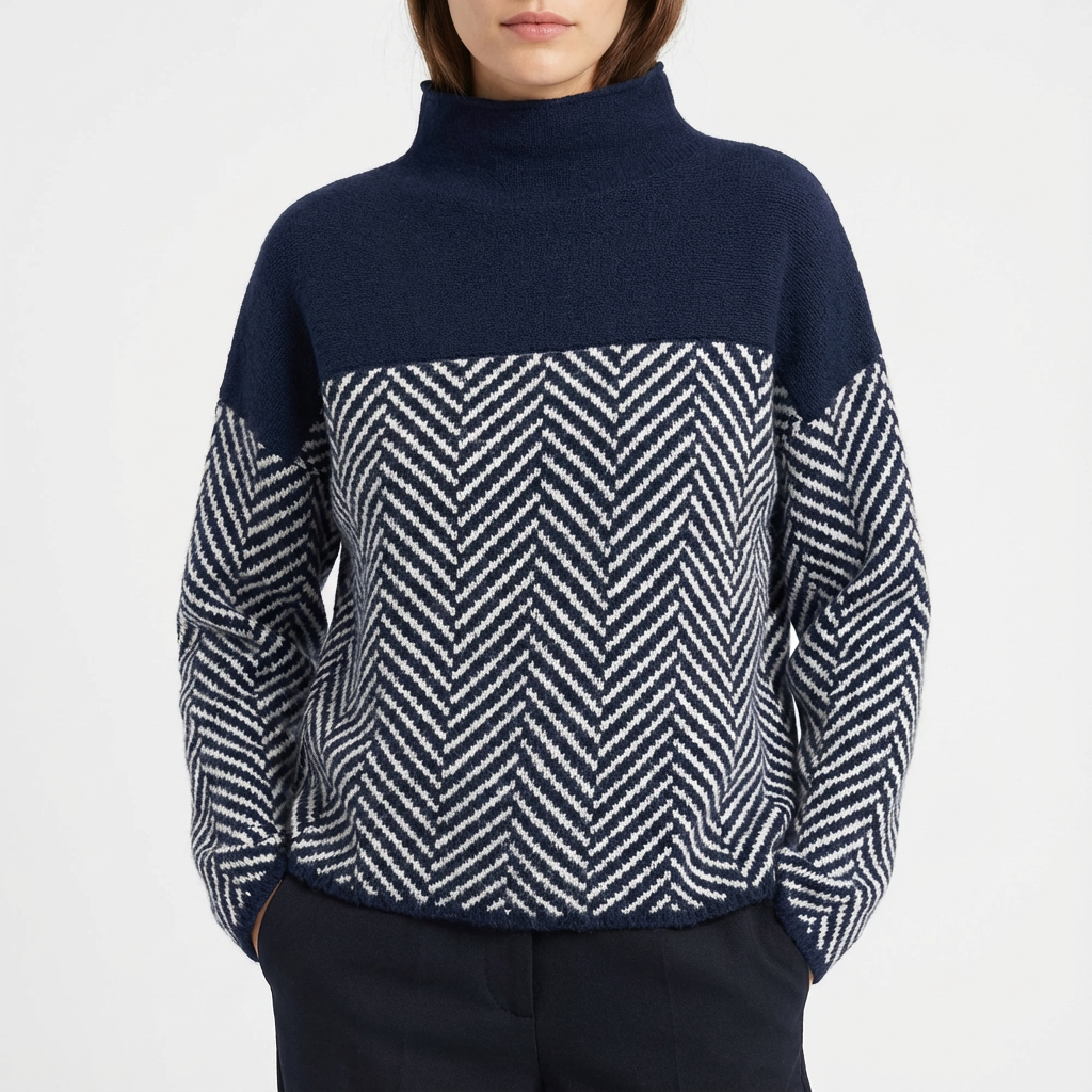 Suéter Mujer Cuello Alto Punto Diseño Bloques