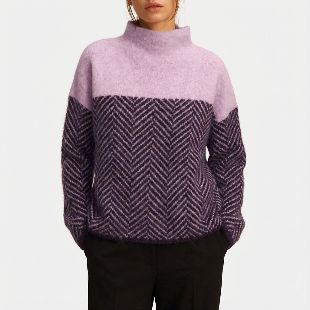 Suéter Mujer Cuello Alto Punto Diseño Bloques