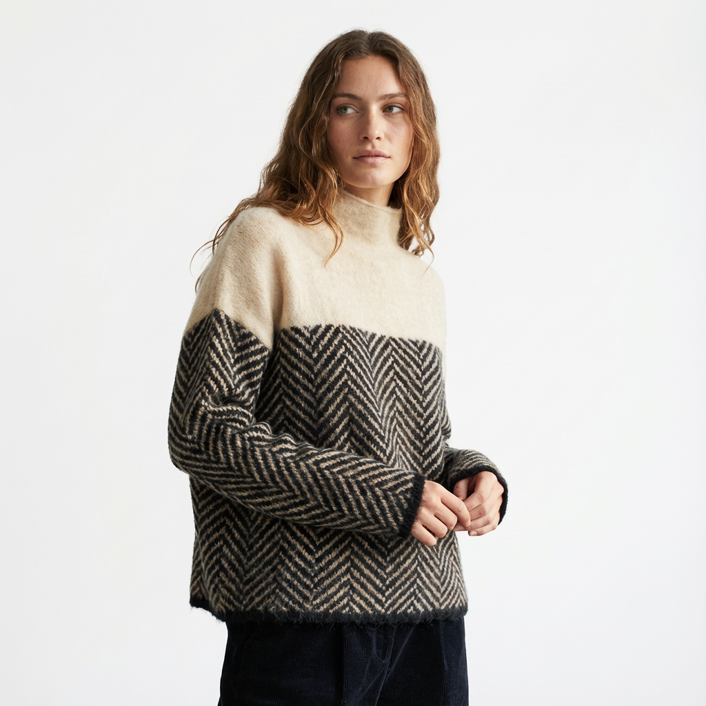 Suéter Mujer Cuello Alto Punto Diseño Bloques - Mavetta