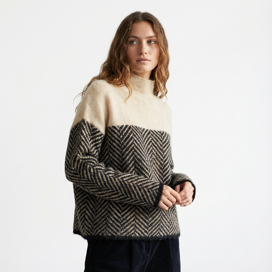 Suéter Mujer Cuello Alto Punto Diseño Bloques - Mavetta