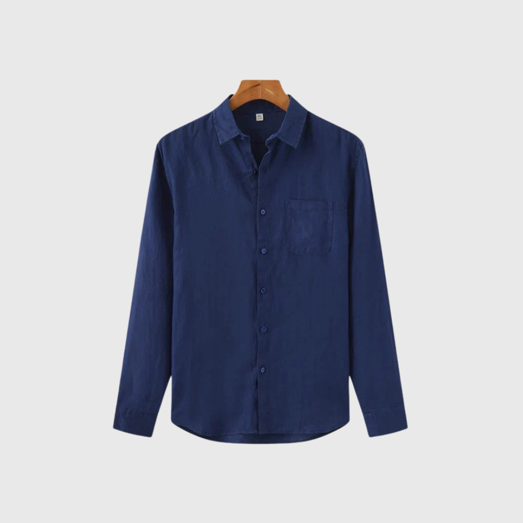Camisa Hombre de Lino Manga Larga Bolsillo y Botones