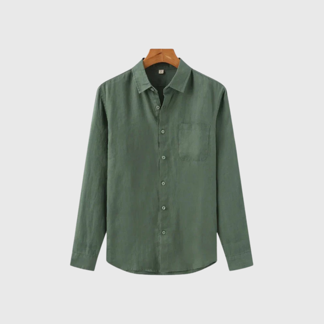 Camisa Hombre de Lino Manga Larga Bolsillo y Botones
