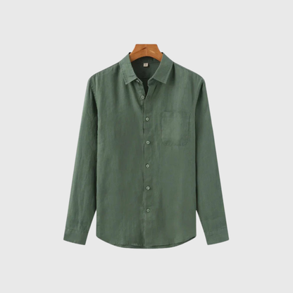 Camisa Hombre de Lino Manga Larga Bolsillo y Botones