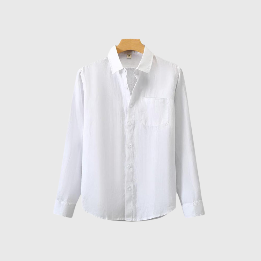 Camisa Hombre de Lino Manga Larga Bolsillo y Botones