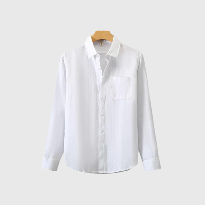 Camisa Hombre de Lino Manga Larga Bolsillo y Botones