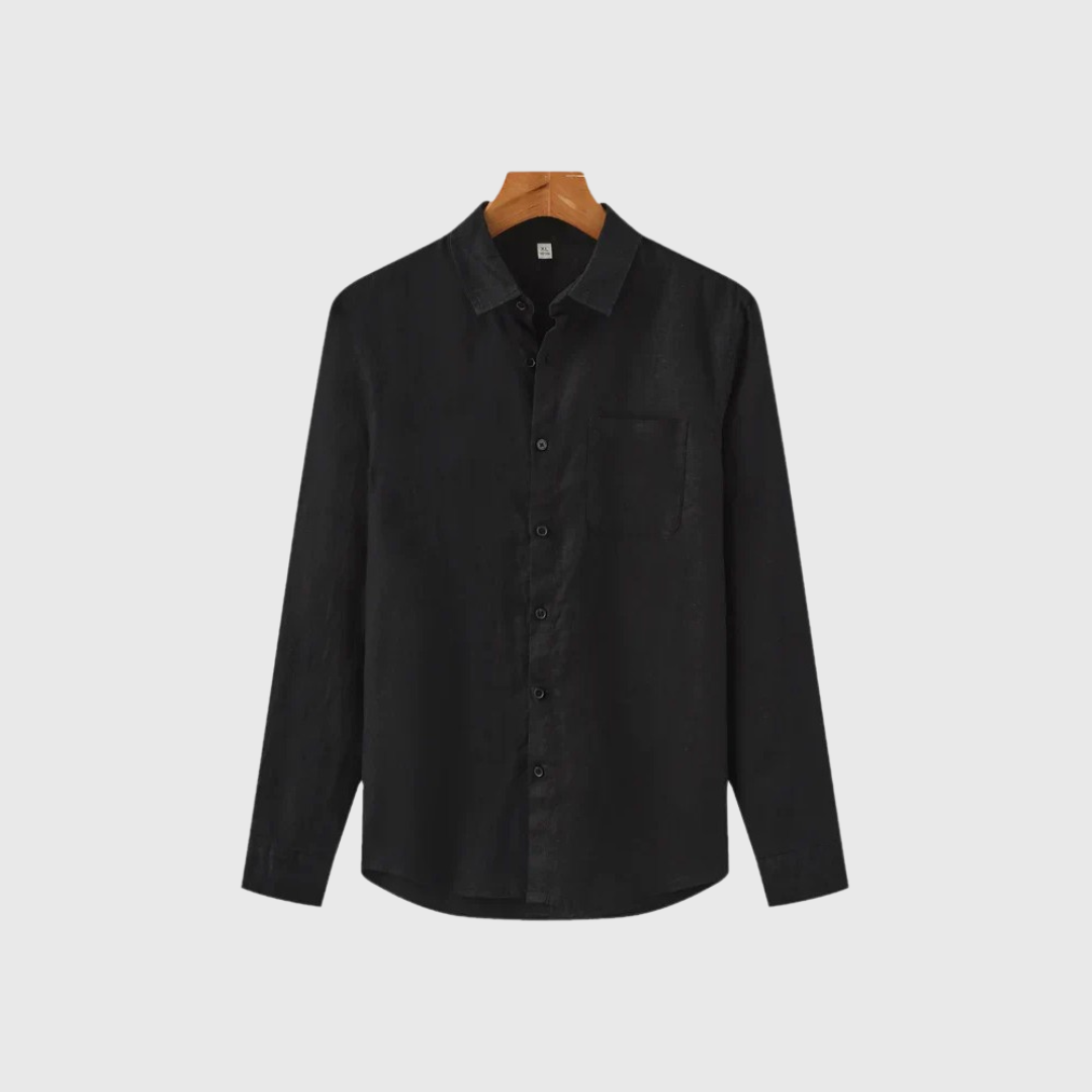 Camisa Hombre de Lino Manga Larga Bolsillo y Botones