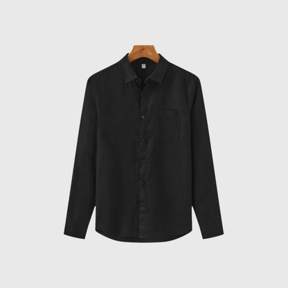 Camisa Hombre de Lino Manga Larga Bolsillo y Botones