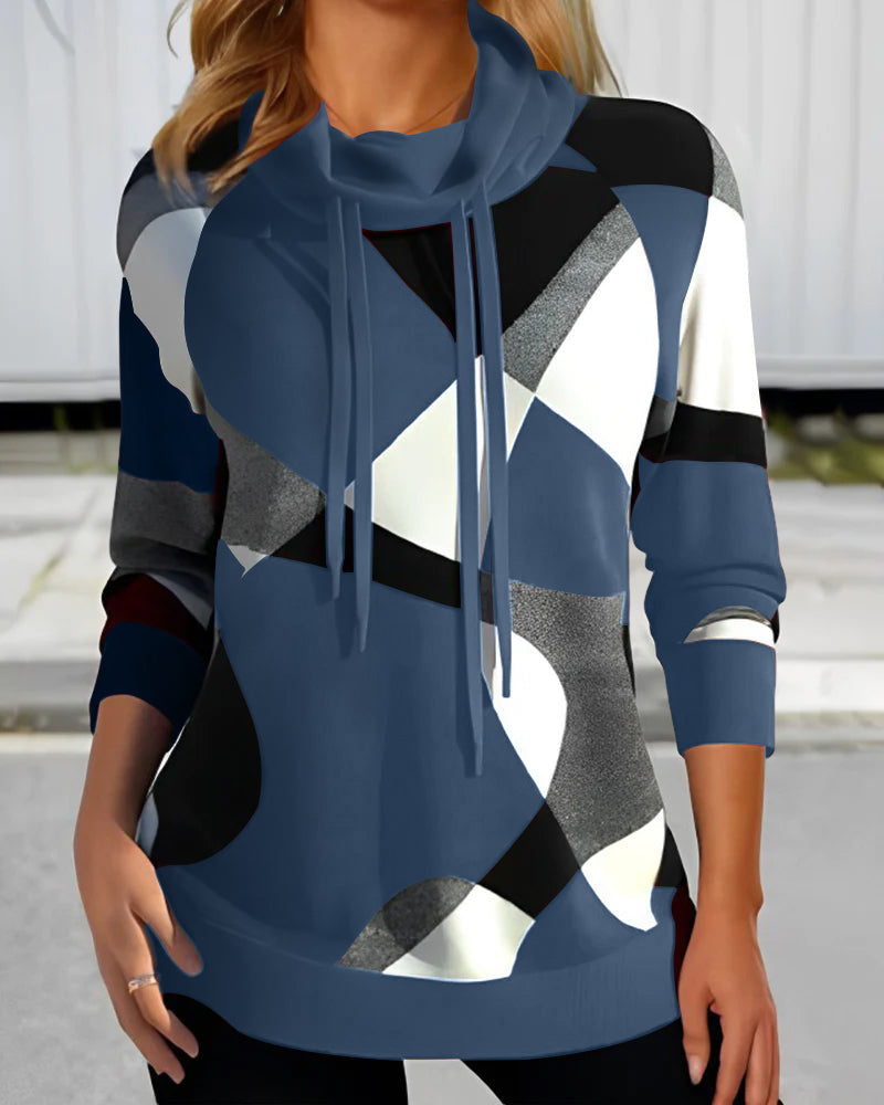 Sudadera Mujer con Capucha Estampado Geométrico Ajuste Regular
