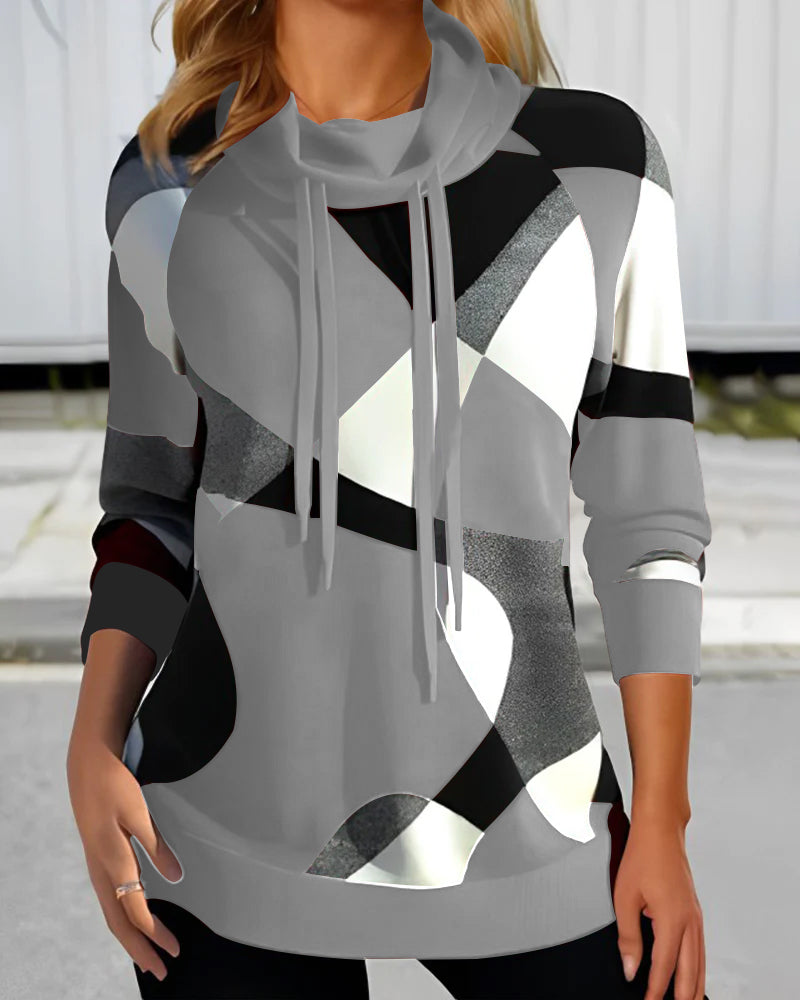 Sudadera Mujer con Capucha Estampado Geométrico Ajuste Regular
