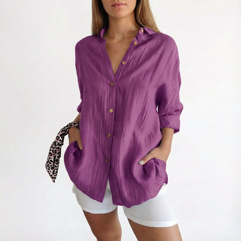 Camisa Mujer Oversize Algodón Botones
