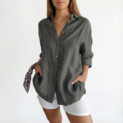 Camisa Mujer Oversize Algodón Botones