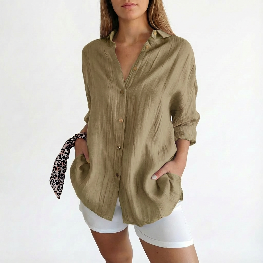 Camisa Mujer Oversize Algodón Botones