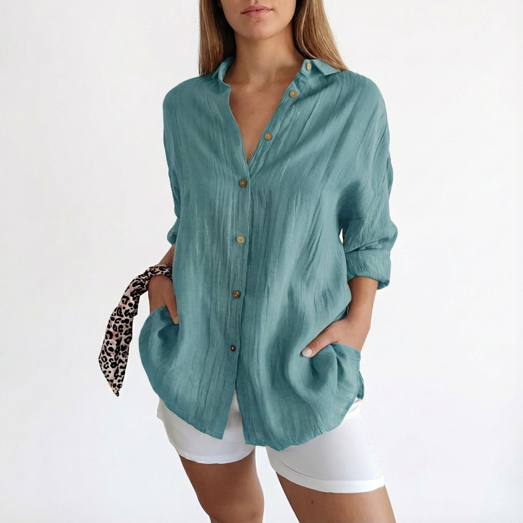 Camisa Mujer Oversize Algodón Botones