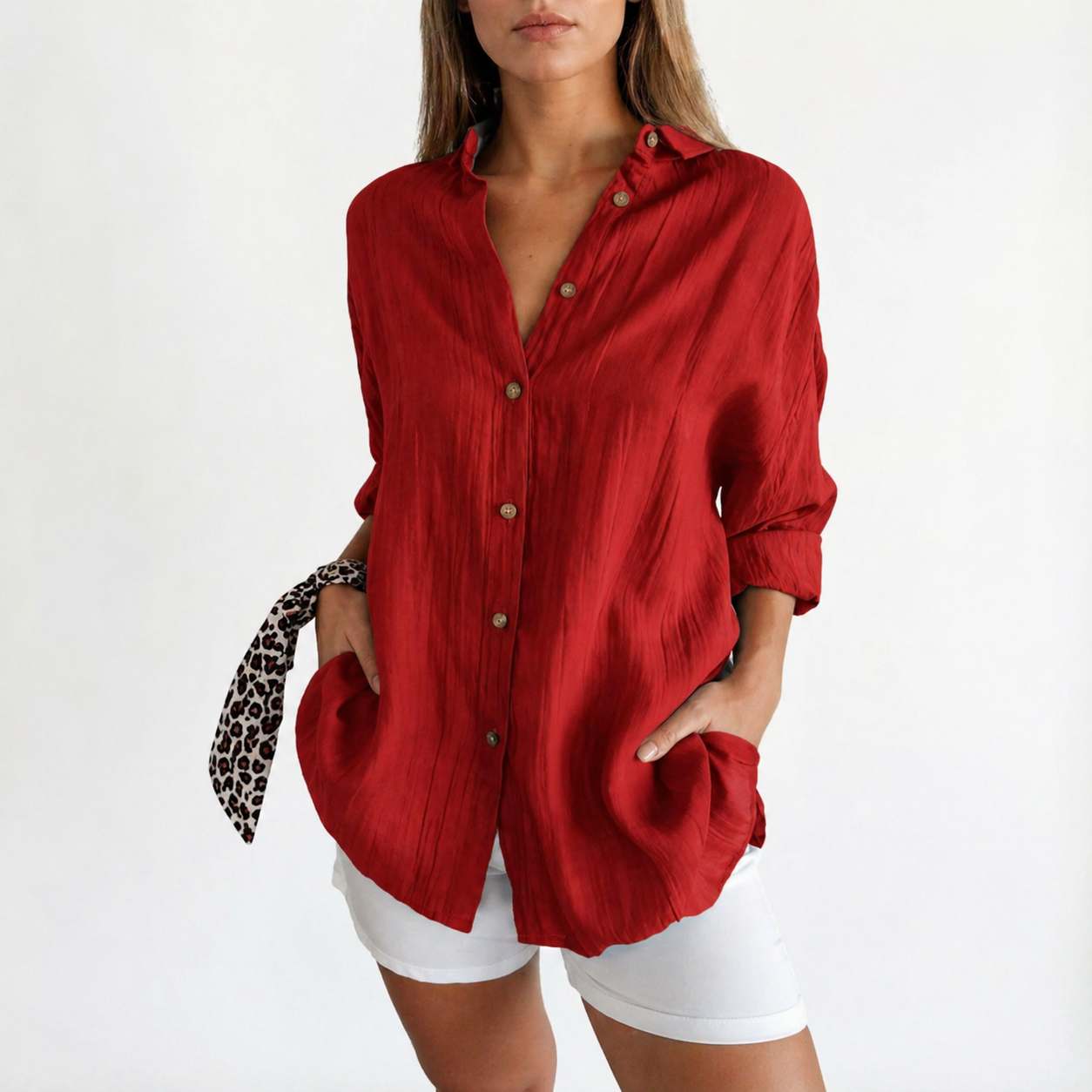 Camisa Mujer Oversize Algodón Botones