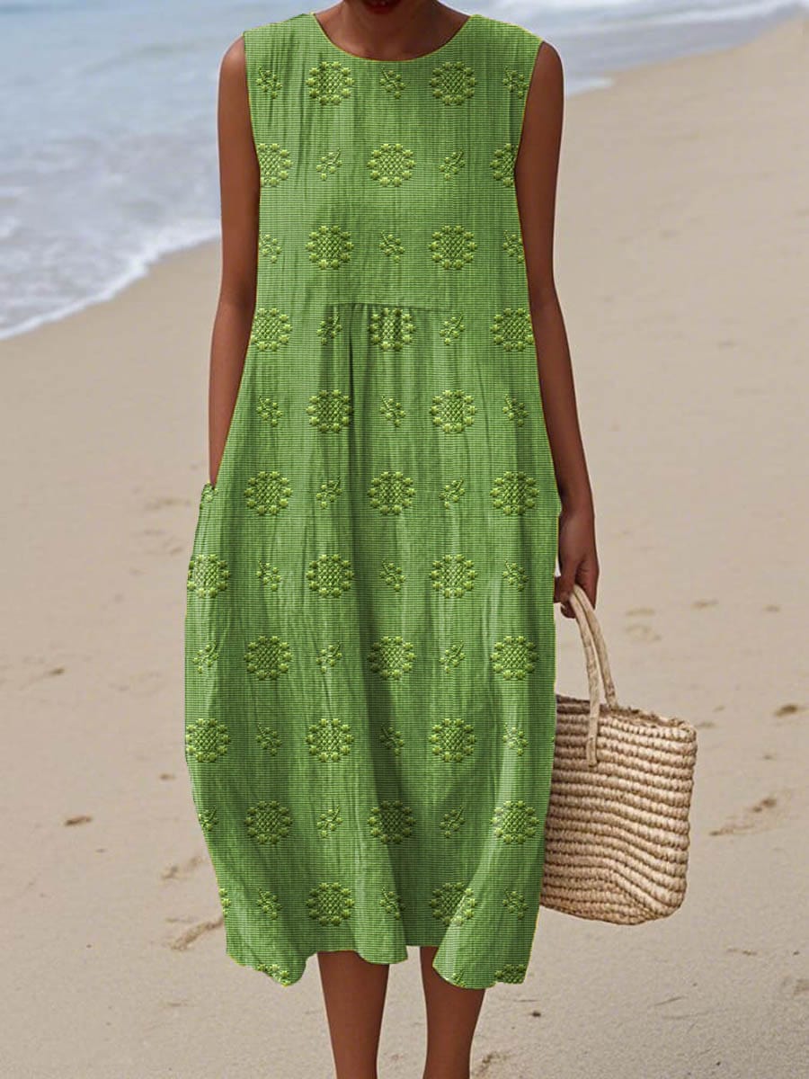 Vestido maxi mujer sin mangas con bordados verano - Mavetta