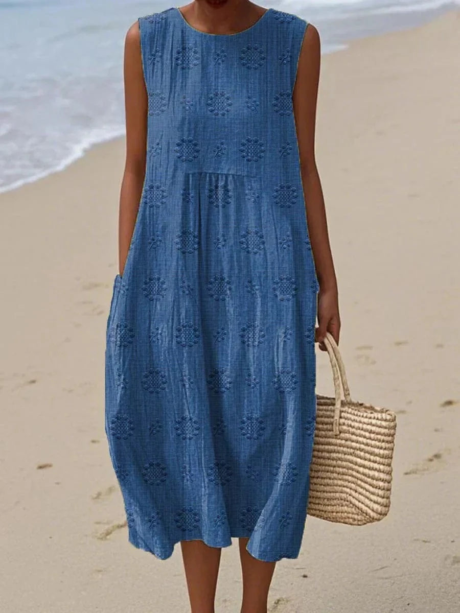 Vestido maxi mujer sin mangas con bordados verano