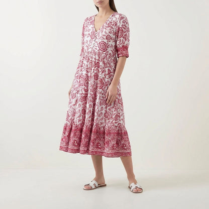 Vestido Largo Mujer Estampado Floral Escote en V Boho