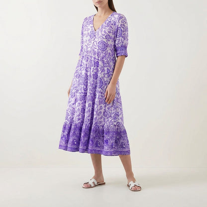Vestido Largo Mujer Estampado Floral Escote en V Boho
