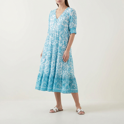 Vestido Largo Mujer Estampado Floral Escote en V Boho