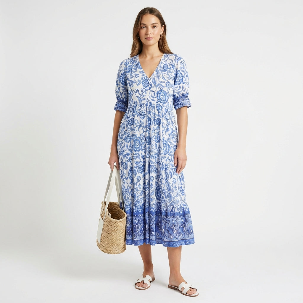 Vestido Largo Mujer Estampado Floral Escote en V Boho - Mavetta