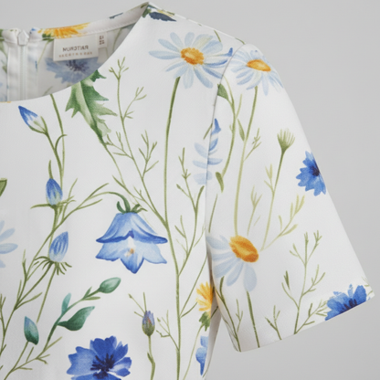 Vestido Midi Mujer Estampado Floral Manga Corta Escote Redondo
