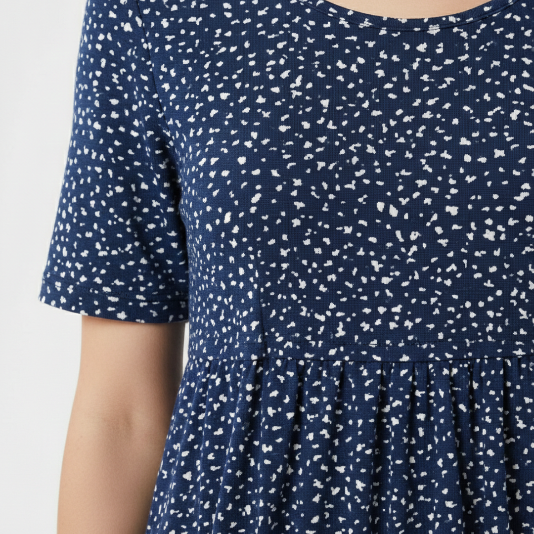 Vestido Midi Mujer Estampado Floral Manga Corta Escote Redondo