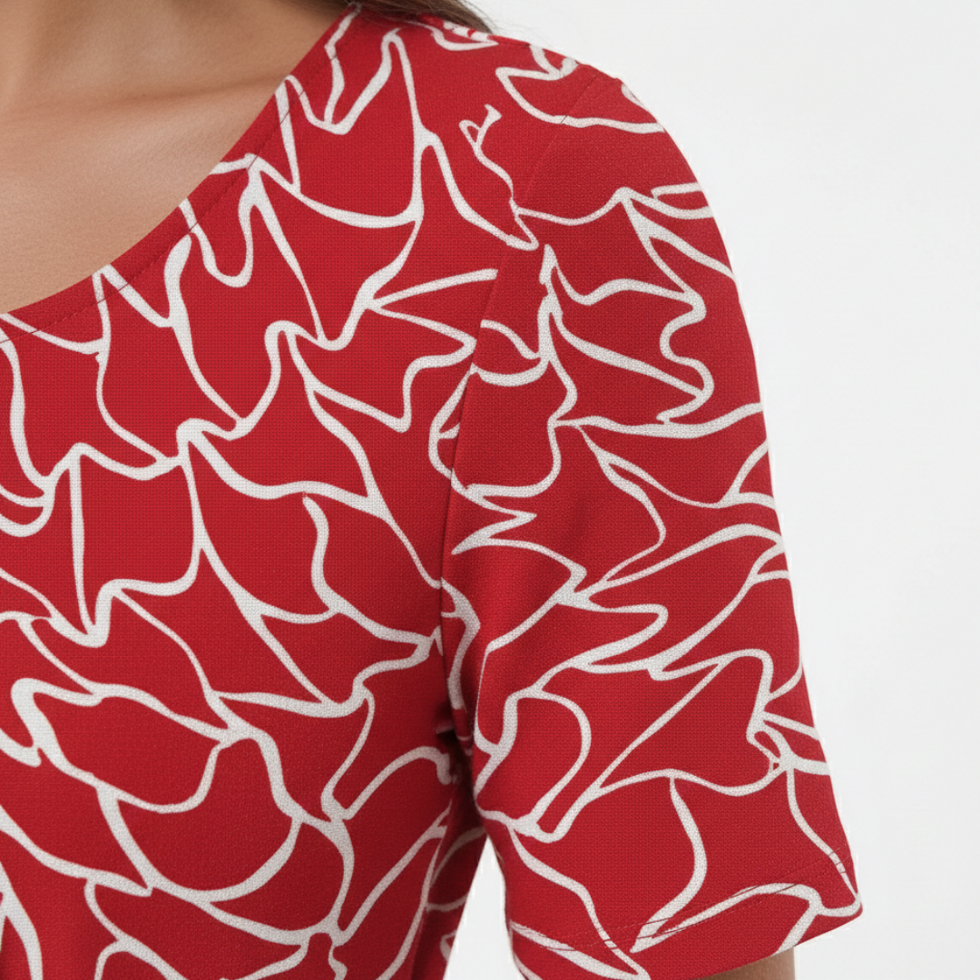 Vestido Midi Mujer Estampado Floral Manga Corta Escote Redondo
