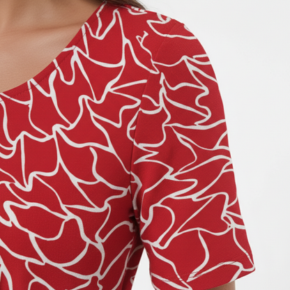 Vestido Midi Mujer Estampado Floral Manga Corta Escote Redondo