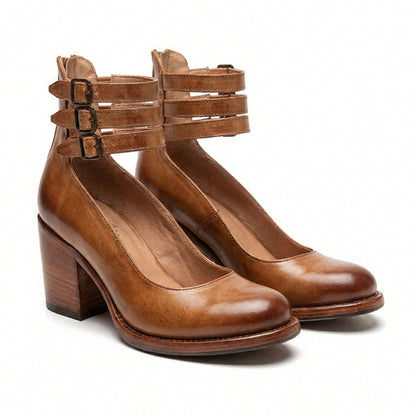 Zapatos Mujer Tacón Ancho Hebillas Ajuste Confortable