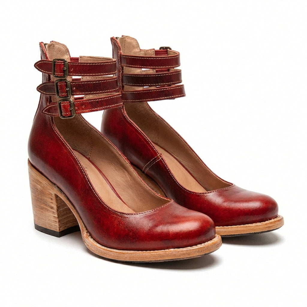 Zapatos Mujer Tacón Ancho Hebillas Ajuste Confortable