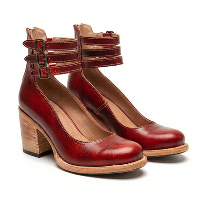 Zapatos Mujer Tacón Ancho Hebillas Ajuste Confortable