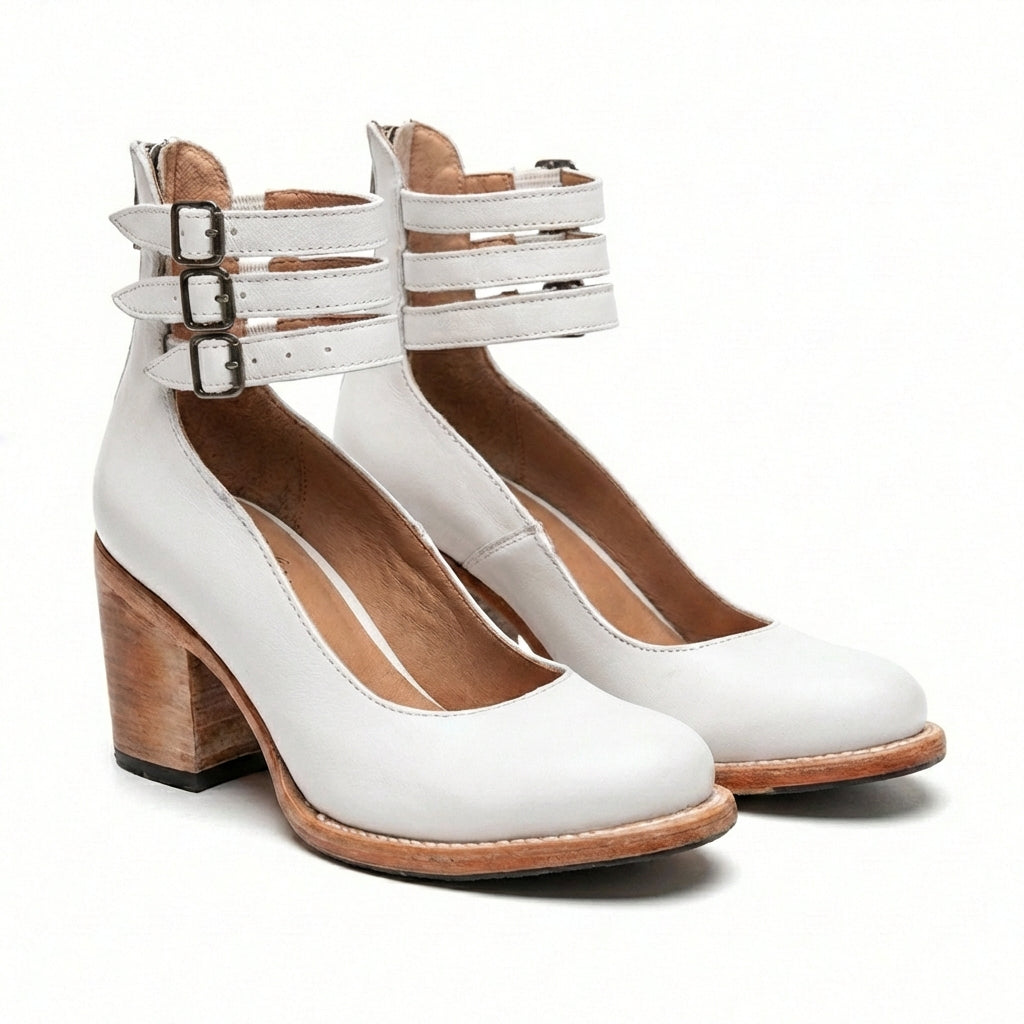Zapatos Mujer Tacón Ancho Hebillas Ajuste Confortable