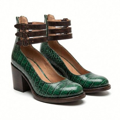 Zapatos Mujer Tacón Ancho Hebillas Ajuste Confortable