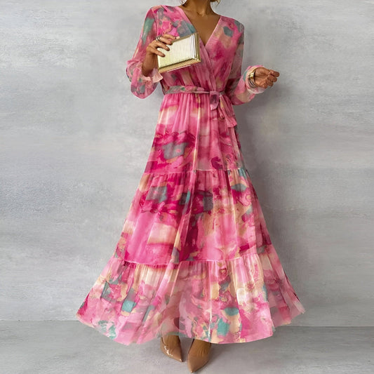 Vestido largo mujer de verano con pliegues elegante - Mavetta