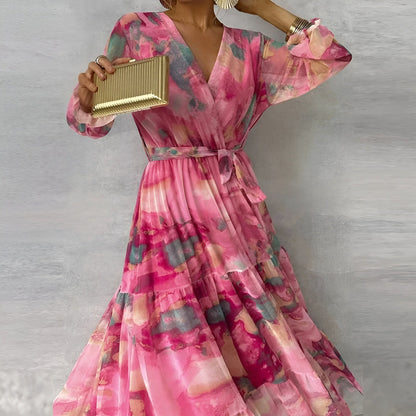 Vestido largo mujer de verano con pliegues elegante