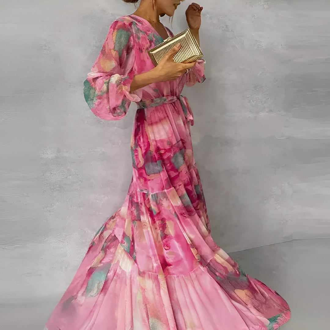 Vestido largo mujer de verano con pliegues elegante